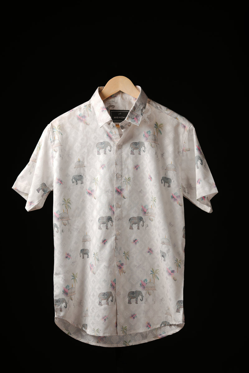 HALF SLEEVES KNIT PRINTED SHIRT