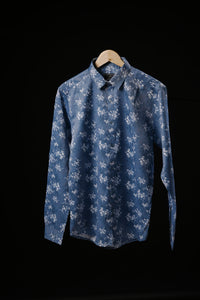 BLUE SATIN PRINTED SHIRT